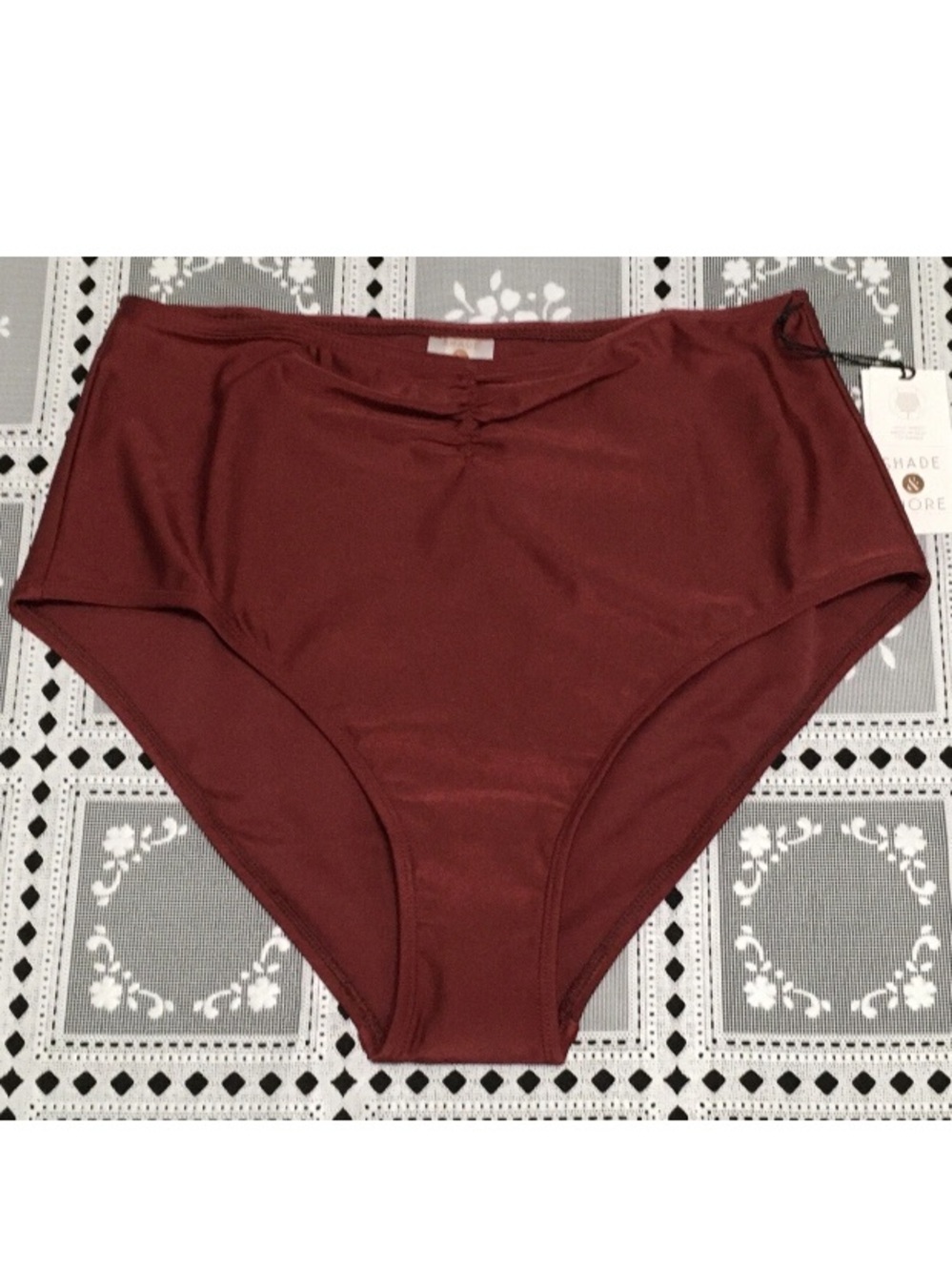 Shade & Shore Womens Size M (8-10) Red Wine High Waist Bikini Swim Bottoms